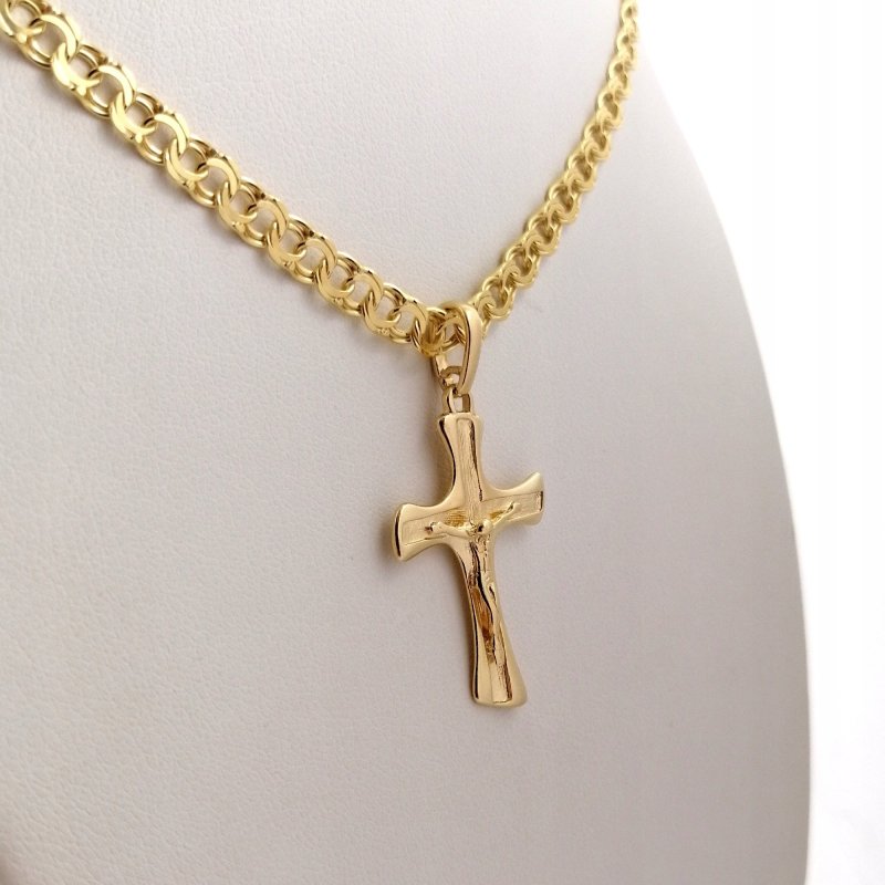 ELEGANCKI MĘSKI ZŁOTY ŁAŃCUSZEK + ZAWIESZKA KRZYŻ 925/585 PREZENT DLA TATY