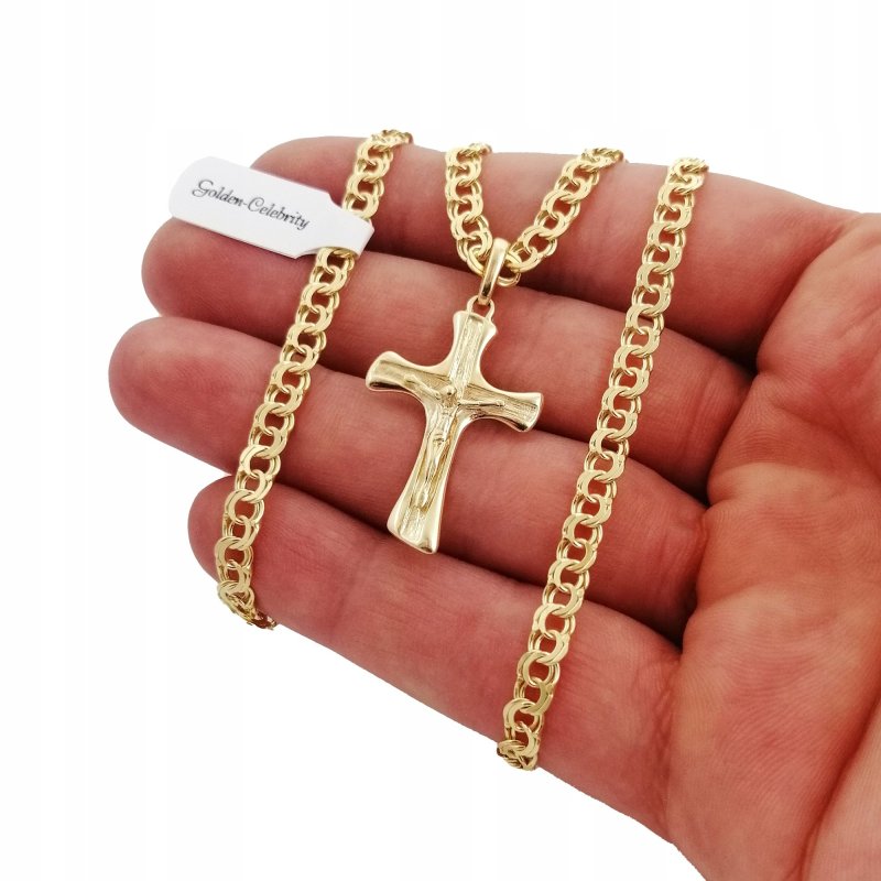 ELEGANCKI MĘSKI ZŁOTY ŁAŃCUSZEK + ZAWIESZKA KRZYŻ 925/585 PREZENT DLA TATY