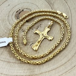 ZŁOTY MĘSKI ŁAŃCUSZEK SPLOT KRÓLEWSKI + NASZYJNIK Z KRZYŻYKIEM 45 CM SREBRO
