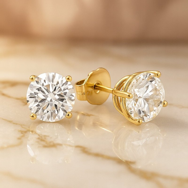 DELIKATNE ZŁOTE KOLCZYKI WKRĘTKI SZTYFT CYRKONIE 9 MM STAL CHIRURGICZNA 18K