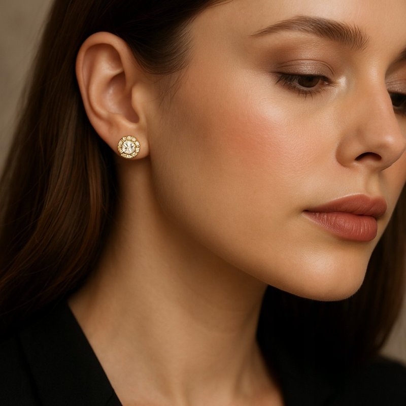 ELEGANCKIE ZŁOTE KOLCZYKI WKRĘTKI SZTYFT CYRKONIE 11 MM STAL CHIRURGICZNA