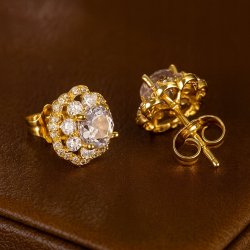 ELEGANCKIE ZŁOTE KOLCZYKI WKRĘTKI SZTYFT CYRKONIE 11 MM STAL CHIRURGICZNA