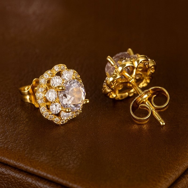 ELEGANCKIE ZŁOTE KOLCZYKI WKRĘTKI SZTYFT CYRKONIE 11 MM STAL CHIRURGICZNA