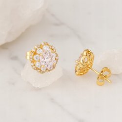 ELEGANCKIE ZŁOTE KOLCZYKI WKRĘTKI SZTYFT CYRKONIE 11 MM STAL CHIRURGICZNA