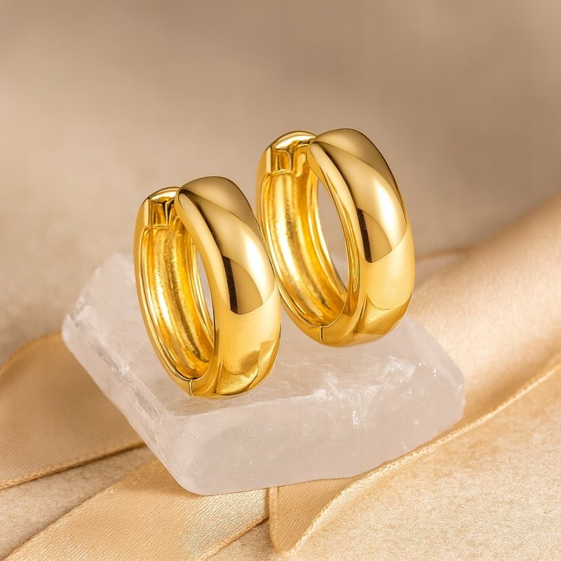 POZŁACANE KOLCZYKI ZE STALI CHIRURGICZNEJ MAŁE KÓŁKA KÓŁECZKA 1,3 CM 18K