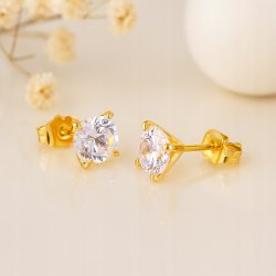 DELIKATNE POZŁACANE KOLCZYKI DAMSKIE CYRKONIE OKRĄGŁE KRYSZTAŁKI 6 MM 18K