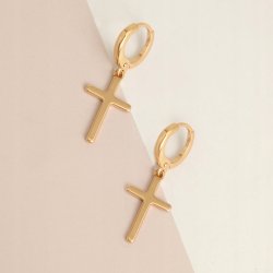 ZŁOTE KOLCZYKI KRZYŻYKI WISZĄCE ZE STALI CHIRURGICZNEJ ZATRZASK 18K PREZENT
