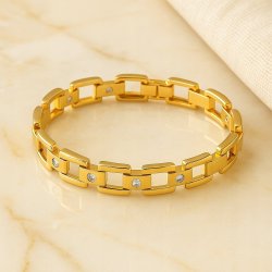 ELEGANCKA ZŁOTA BRANSOLETKA DAMSKA Z CYRKONIAMI MASYWNA, NOWOCZESNA 19,5 CM
