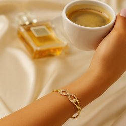 PIĘKNA ZŁOTA BRANSOLETKA DAMSKA SZTYWNA NIESKOŃCZONOŚĆ Z CYRKONIAMI 18K