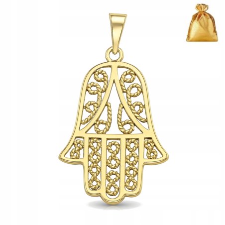 PIĘKNY WISIOREK DAMSKI ZE STALI CHIRURGICZNEJ RĄCZKA FATIMY, CYRKONIE 18K