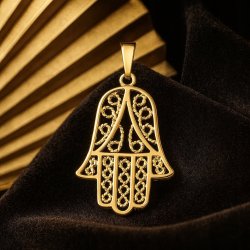 PIĘKNY WISIOREK DAMSKI ZE STALI CHIRURGICZNEJ RĄCZKA FATIMY, CYRKONIE 18K