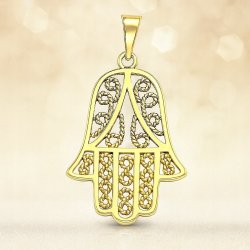 PIĘKNY WISIOREK DAMSKI ZE STALI CHIRURGICZNEJ RĄCZKA FATIMY, CYRKONIE 18K