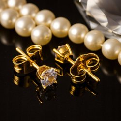 DELIKATNE POZŁACANE KOLCZYKI DAMSKIE CYRKONIE OKRĄGŁE KRYSZTAŁKI 6 MM 18K