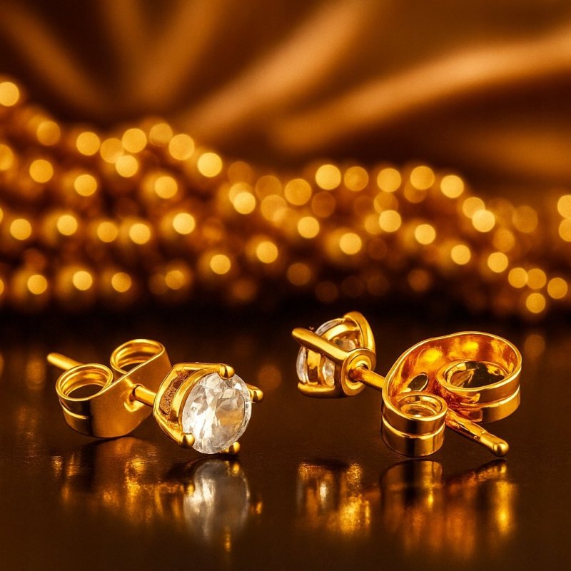 DELIKATNE POZŁACANE KOLCZYKI DAMSKIE CYRKONIE OKRĄGŁE KRYSZTAŁKI 6 MM 18K