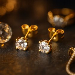 PIĘKNE ZŁOTE KOLCZYKI WKRĘTKI SZTYFT CYRKONIE 6 MM STAL CHIRURGICZNA 18K