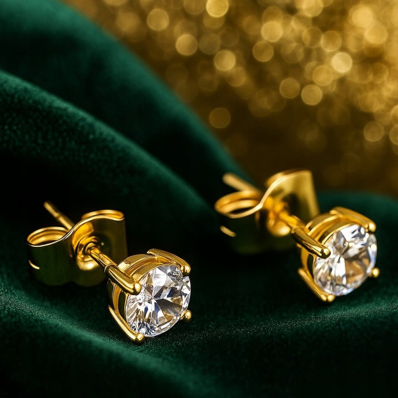 PIĘKNE ZŁOTE KOLCZYKI WKRĘTKI SZTYFT CYRKONIE 6 MM STAL CHIRURGICZNA 18K