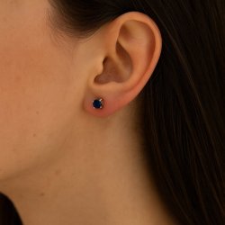 GRANATOWE ZŁOTE KOLCZYKI WKRĘTKI SZTYFT CYRKONIE 5 MM STAL CHIRURGICZNA 18K