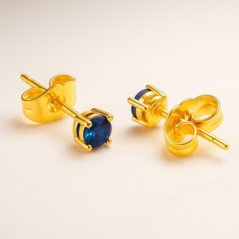 GRANATOWE ZŁOTE KOLCZYKI WKRĘTKI SZTYFT CYRKONIE 5 MM STAL CHIRURGICZNA 18K