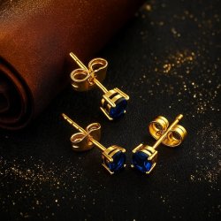 GRANATOWE ZŁOTE KOLCZYKI WKRĘTKI SZTYFT CYRKONIE 5 MM STAL CHIRURGICZNA 18K