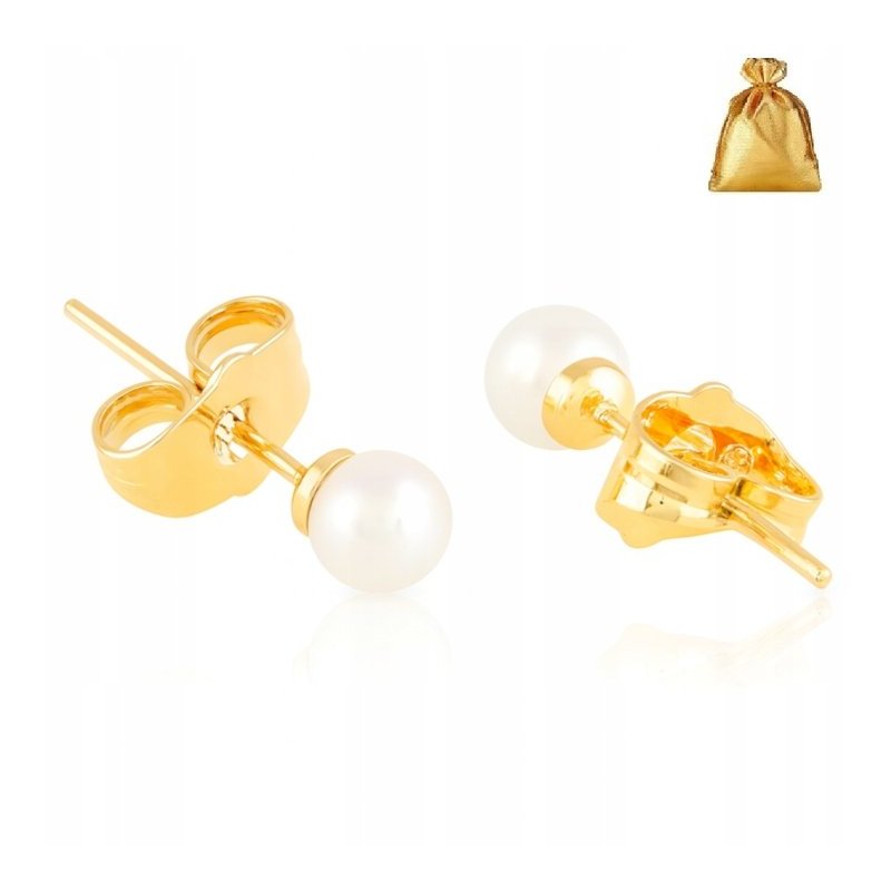 PIĘKNE POZŁACANE KOLCZYKI WKRĘTKI, SZTYFY PERŁY 6 MM STAL CHIRURGICZNA 18K