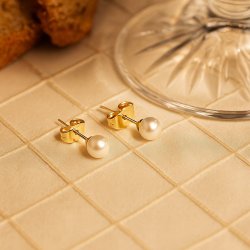 PIĘKNE POZŁACANE KOLCZYKI WKRĘTKI, SZTYFY PERŁY 6 MM STAL CHIRURGICZNA 18K