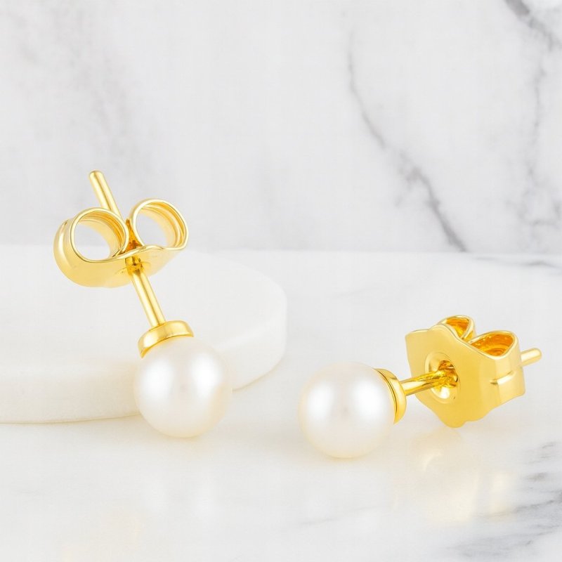 PIĘKNE POZŁACANE KOLCZYKI WKRĘTKI, SZTYFY PERŁY 6 MM STAL CHIRURGICZNA 18K