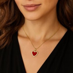 PIĘKNA ZAWIESZKA DAMSKA SERCE CZERWONE EMALIOWANE Z CYRKONIAMI STAL 18K