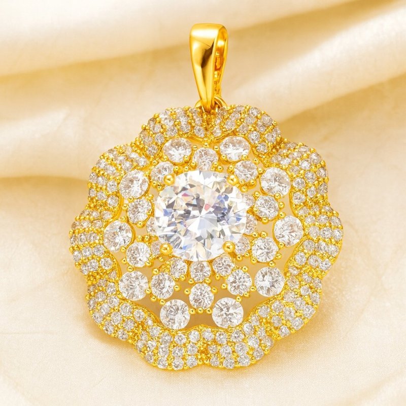 ELEGANCKA DUŻA ZAWIESZKA ZE STALI CHIRGUCZINEJ CRYSTAL DO ŁAŃCUSZKA 18K
