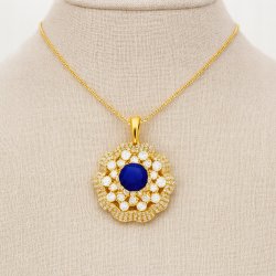 ELEGANCKA DUŻA ZAWIESZKA ZE STALI CHIRGUCZINEJ Z CYRKONIAMI / GRANATOWA