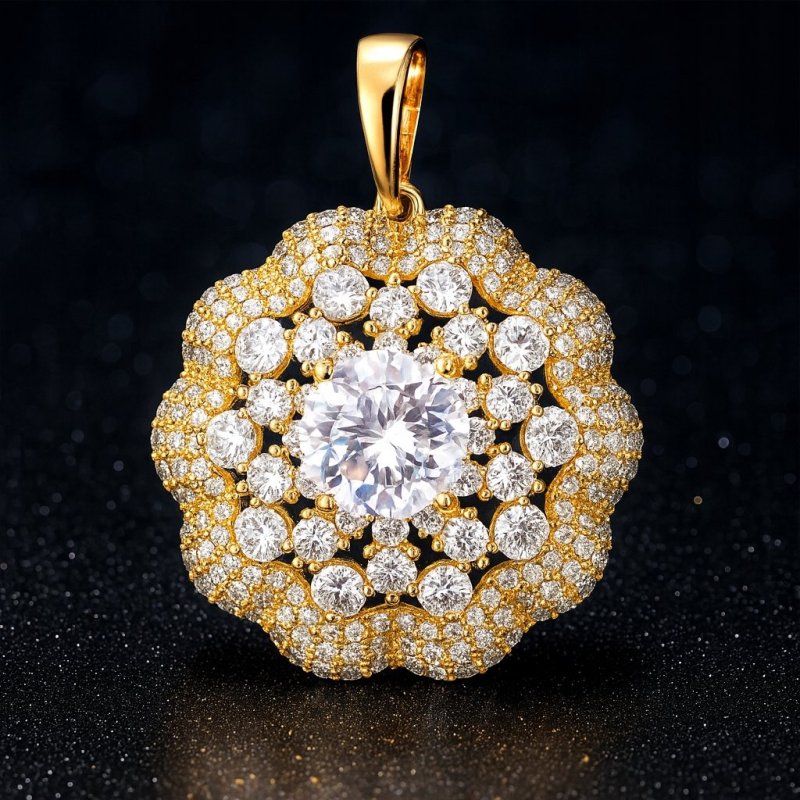 ELEGANCKA DUŻA ZAWIESZKA ZE STALI CHIRGUCZINEJ CRYSTAL DO ŁAŃCUSZKA 18K