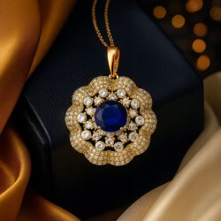 ELEGANCKA DUŻA ZAWIESZKA ZE STALI CHIRGUCZINEJ Z CYRKONIAMI / GRANATOWA
