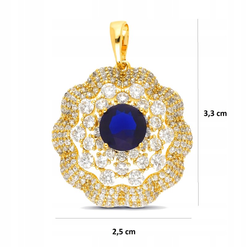 ELEGANCKA DUŻA ZAWIESZKA ZE STALI CHIRGUCZINEJ Z CYRKONIAMI / GRANATOWA
