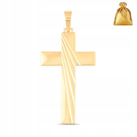 DUŻY POZŁACANY KRZYŻ, KRZYŻYK KLASYCZNY ZE STALI CHIRURGICZNEJ 18K UNISEX