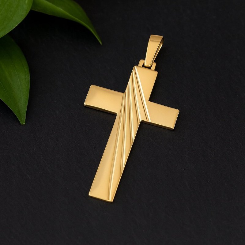 DUŻY POZŁACANY KRZYŻ, KRZYŻYK KLASYCZNY ZE STALI CHIRURGICZNEJ 18K UNISEX