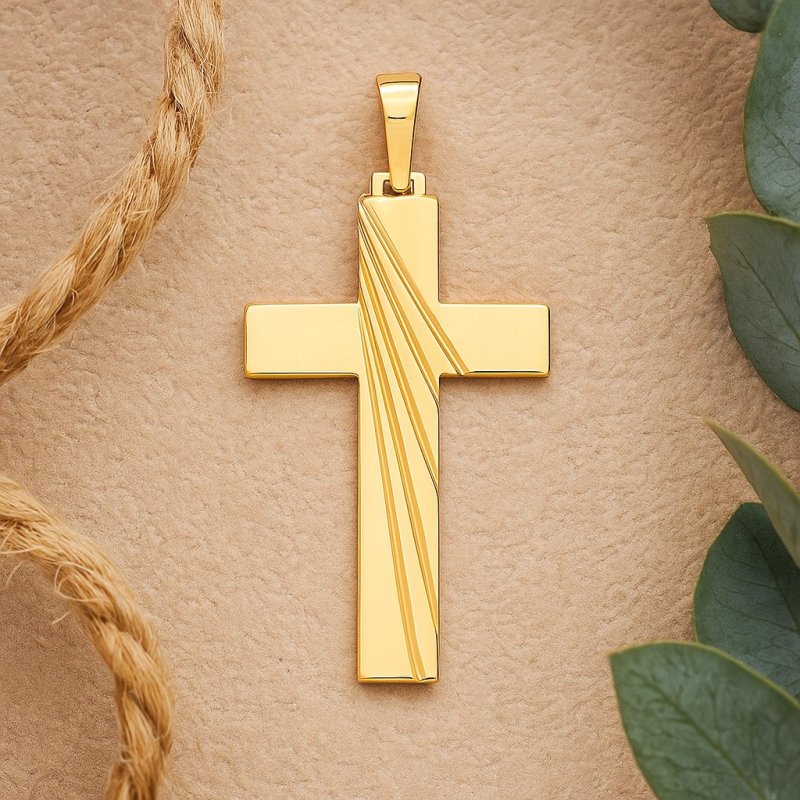 DUŻY POZŁACANY KRZYŻ, KRZYŻYK KLASYCZNY ZE STALI CHIRURGICZNEJ 18K UNISEX