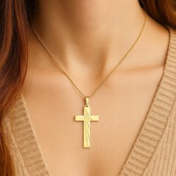 DUŻY POZŁACANY KRZYŻ, KRZYŻYK KLASYCZNY ZE STALI CHIRURGICZNEJ 18K UNISEX
