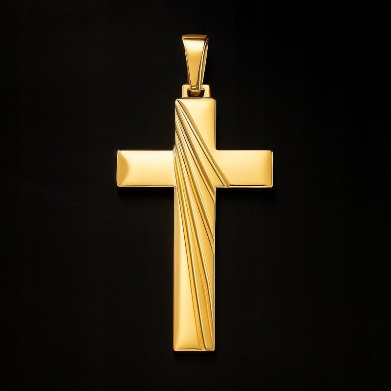 DUŻY POZŁACANY KRZYŻ, KRZYŻYK KLASYCZNY ZE STALI CHIRURGICZNEJ 18K UNISEX