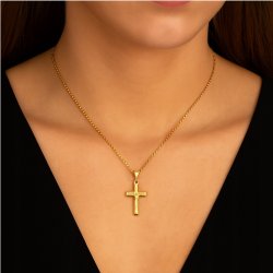 PIĘKNY POZŁACANY KRZYŻYK STAL CHIRURGICZNEJ, KRZYŻ Z JEZUSEM 18K UNISEX