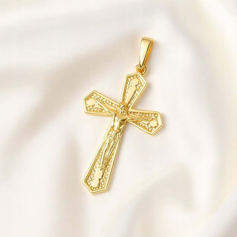 ZAWIESZKA ZE STALI CHIRURGICZNEJ ZŁOTY, POZŁACANY KRZYŻYK KRZYŻ UNISEX 18K