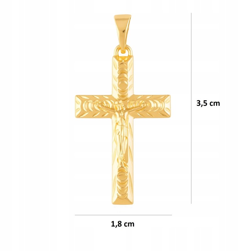 PIĘKNY POZŁACANY KRZYŻYK STAL CHIRURGICZNEJ, KRZYŻ Z JEZUSEM 18K UNISEX