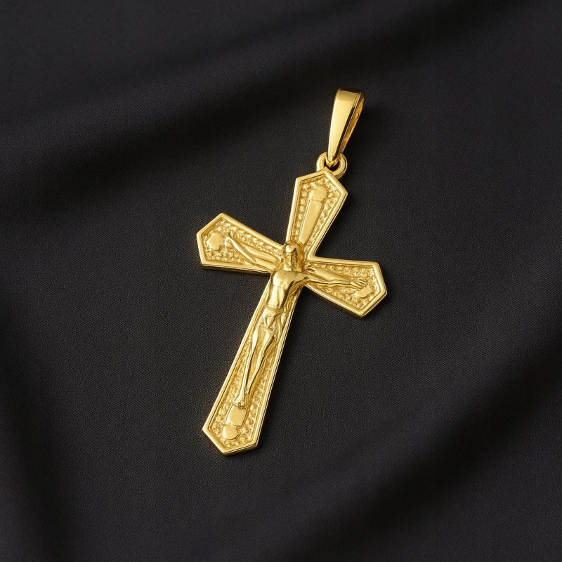 ZAWIESZKA ZE STALI CHIRURGICZNEJ ZŁOTY, POZŁACANY KRZYŻYK KRZYŻ UNISEX 18K