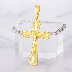 ZAWIESZKA ZE STALI CHIRURGICZNEJ ZŁOTY, POZŁACANY KRZYŻYK KRZYŻ UNISEX 18K