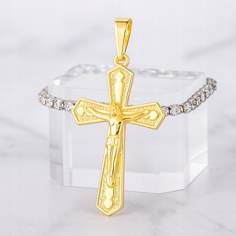 ZAWIESZKA ZE STALI CHIRURGICZNEJ ZŁOTY, POZŁACANY KRZYŻYK KRZYŻ UNISEX 18K