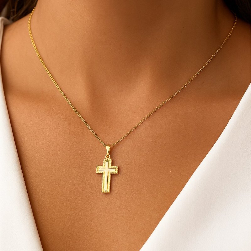 POZŁACANY MAŁY KRZYŻYK ZE STALI CHIRURGICZNEJ KLASYCZNY, ZŁOTY, 18K UNISEX