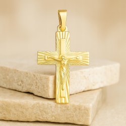 DUŻY POZŁACANY KRZYŻYK ZE STALI CHIRURGICZNEJ, KRZYŻ Z JEZUSEM 18K MĘSKI