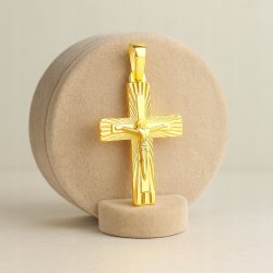 DUŻY POZŁACANY KRZYŻYK ZE STALI CHIRURGICZNEJ, KRZYŻ Z JEZUSEM 18K MĘSKI