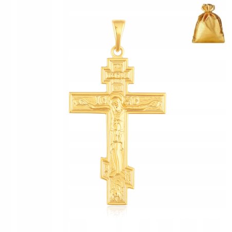 POZŁACANY KRZYŻYK MĘSKI PRAWOSŁAWNY ZE STALI CHIRURGICZNEJ 18K PREZENT