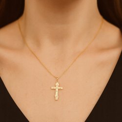POZŁACANY KRZYŻYK MĘSKI PRAWOSŁAWNY ZE STALI CHIRURGICZNEJ 18K PREZENT