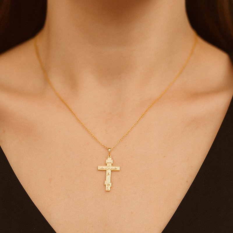 POZŁACANY KRZYŻYK MĘSKI PRAWOSŁAWNY ZE STALI CHIRURGICZNEJ 18K PREZENT