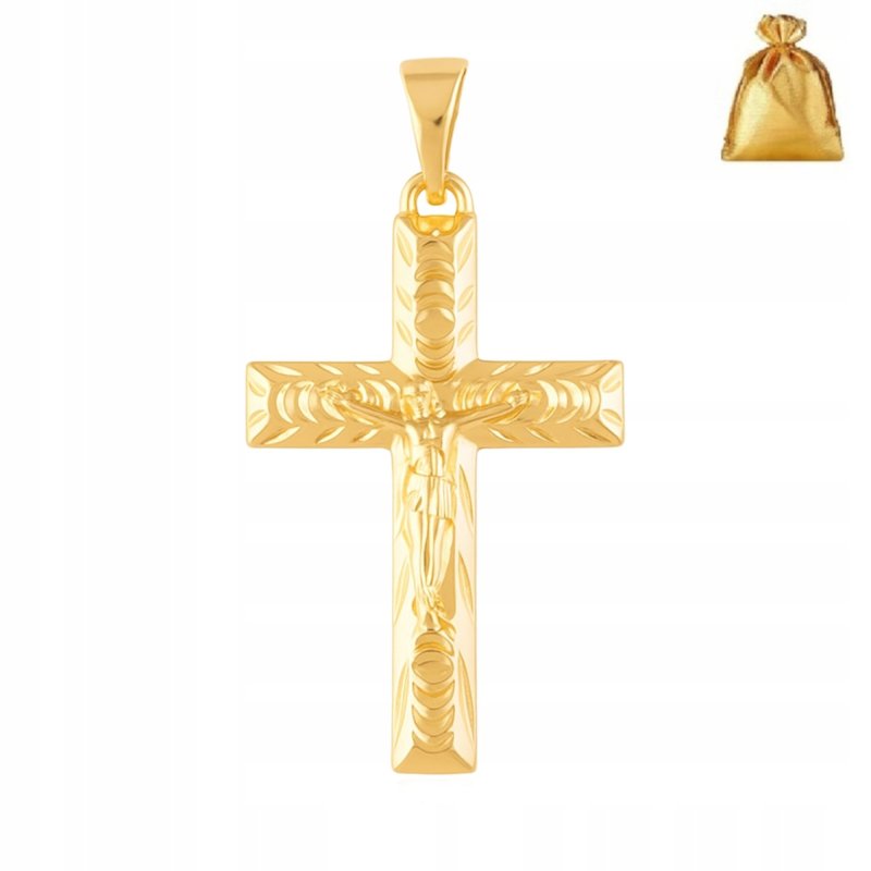 PIĘKNY POZŁACANY MĘSKI Z KRZYŻYK STAL CHIRURGICZNEJ, KRZYŻ Z JEZUSEM 18K
